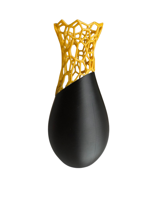 Wazon nowoczesny 3D – czarno-złoty, geometryczny design | Wysokość ok. 20 cm
